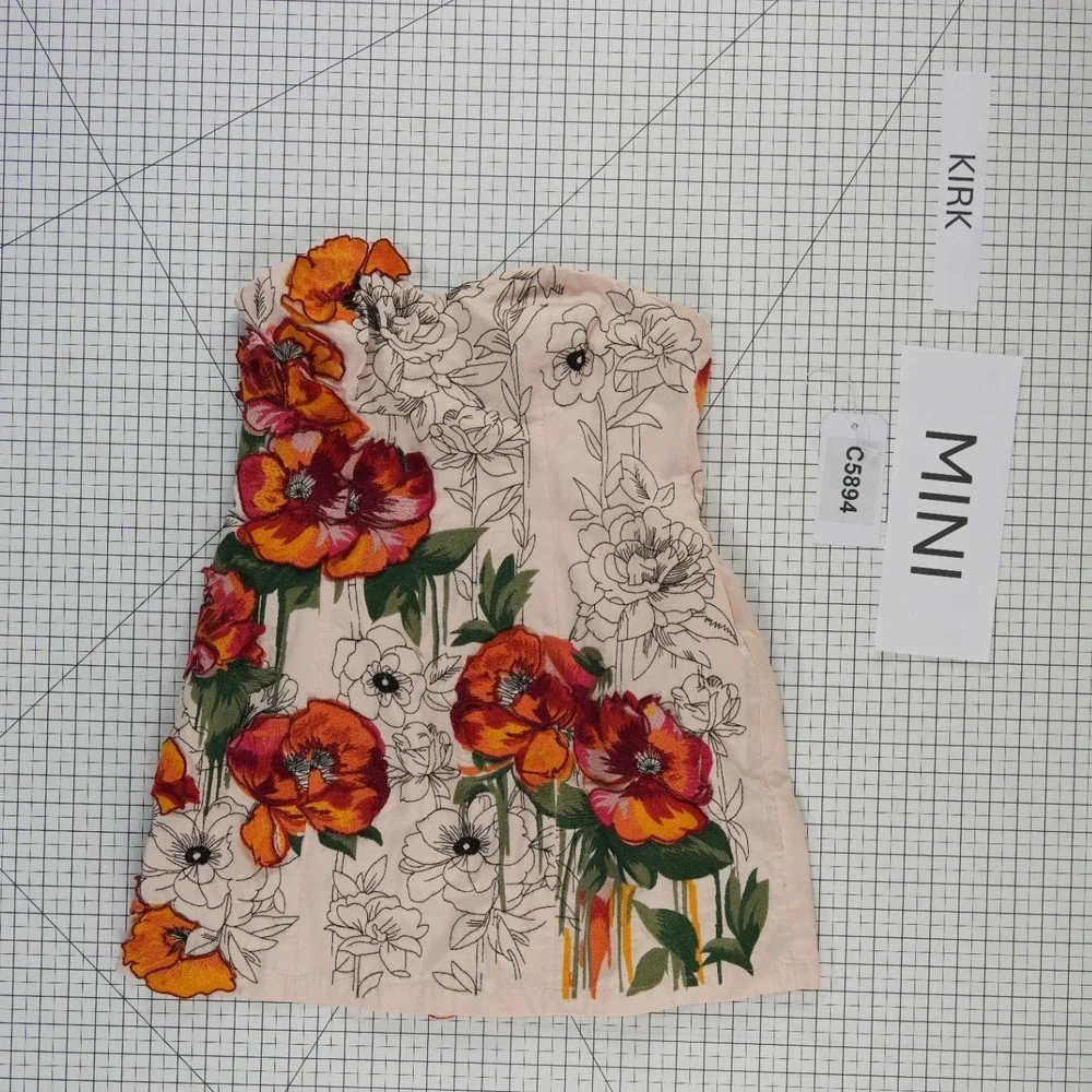 NWT Anthropologie 3D Floral‎ Cotton Shell Dress Women's Size 14 Ivory $268